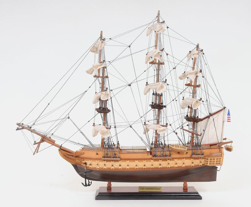 20" Wood Brown Solid Wood Hand Painted 1797 USS Constitution Small Model Boat