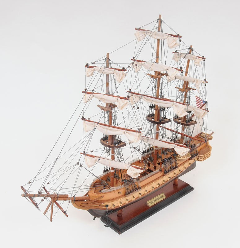 20" Wood Brown Solid Wood Hand Painted 1797 USS Constitution Small Model Boat