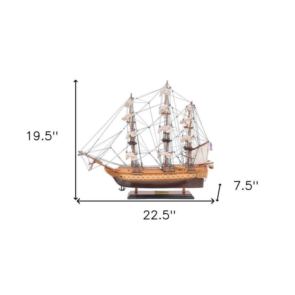20" Wood Brown Solid Wood Hand Painted 1797 USS Constitution Small Model Boat