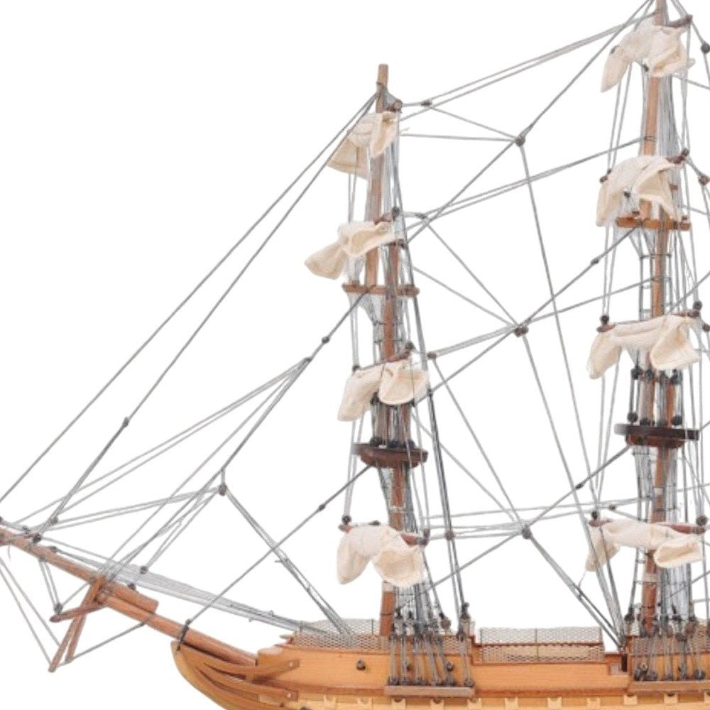 20" Wood Brown Solid Wood Hand Painted 1797 USS Constitution Small Model Boat