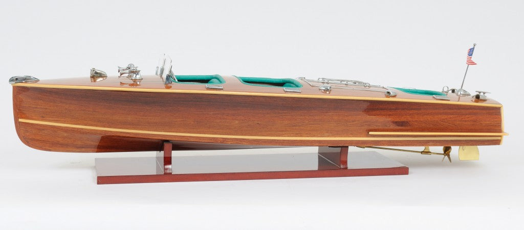 9" Wood Brown Solid Wood Hand Painted c1928 Chris Craft Triple Cockpit Large Model Boat