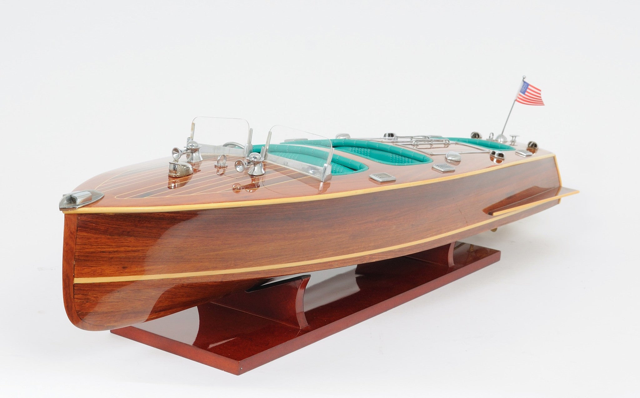 9" Wood Brown Solid Wood Hand Painted c1928 Chris Craft Triple Cockpit Large Model Boat