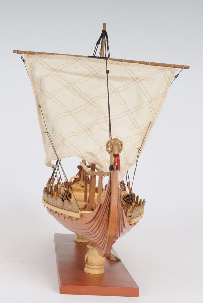 13" Wood Brown Solid Wood Hand Painted Model Boat Tabletop Sculpture