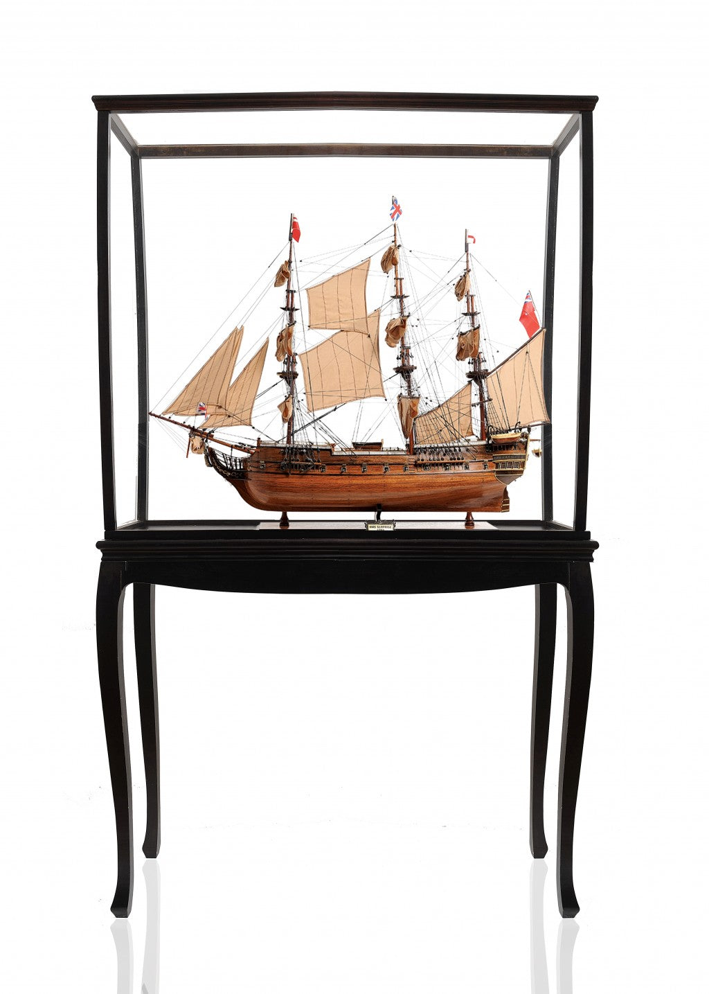 69" Wood Brown Solid Wood Hand Painted HMS Surprise 1796 Large Floor Display Case Model Boat