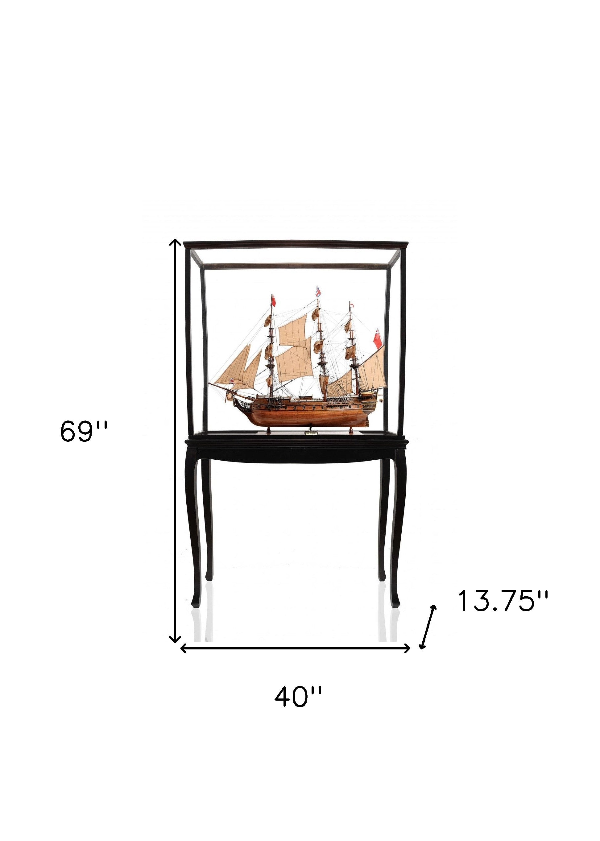 69" Wood Brown Solid Wood Hand Painted HMS Surprise 1796 Large Floor Display Case Model Boat