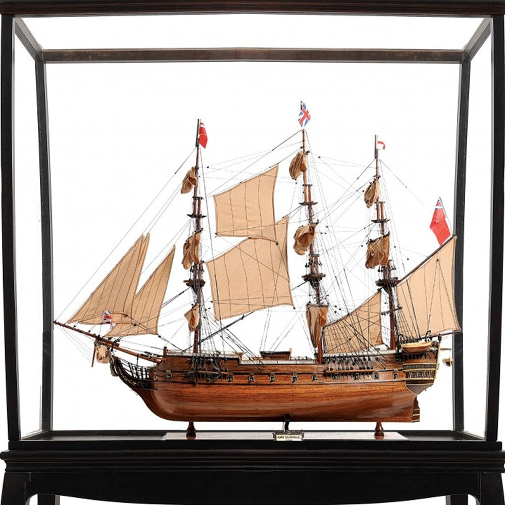 69" Wood Brown Solid Wood Hand Painted HMS Surprise 1796 Large Floor Display Case Model Boat