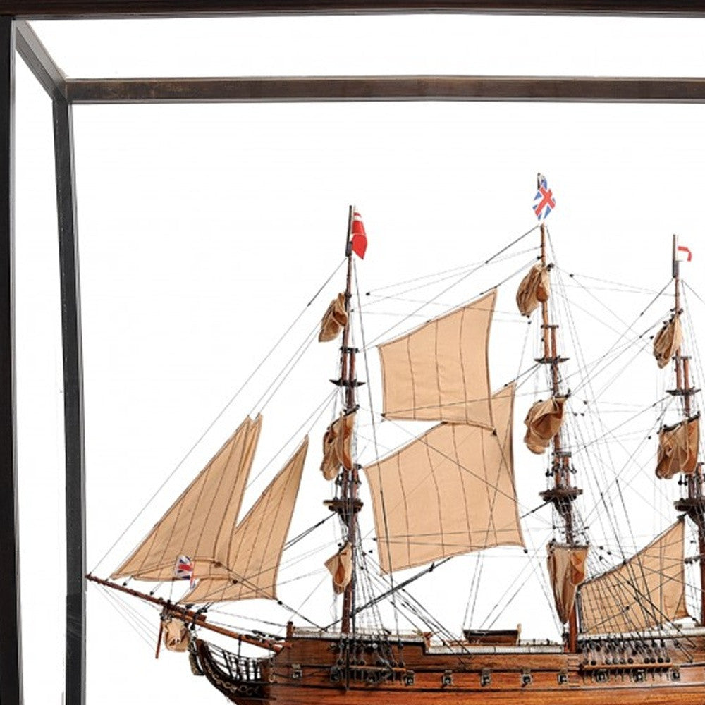 69" Wood Brown Solid Wood Hand Painted HMS Surprise 1796 Large Floor Display Case Model Boat