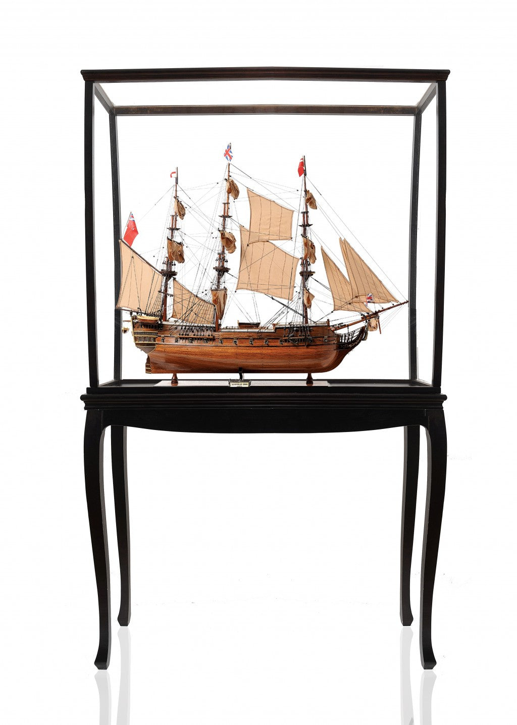 69" Wood Brown Solid Wood Hand Painted HMS Surprise 1796 Large Floor Display Case Model Boat