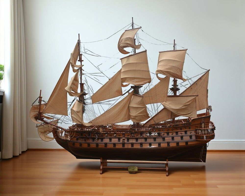 130" Brown Solid Wood Hand Painted Boat Model Boat