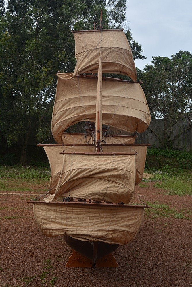 130" Brown Solid Wood Hand Painted Boat Model Boat