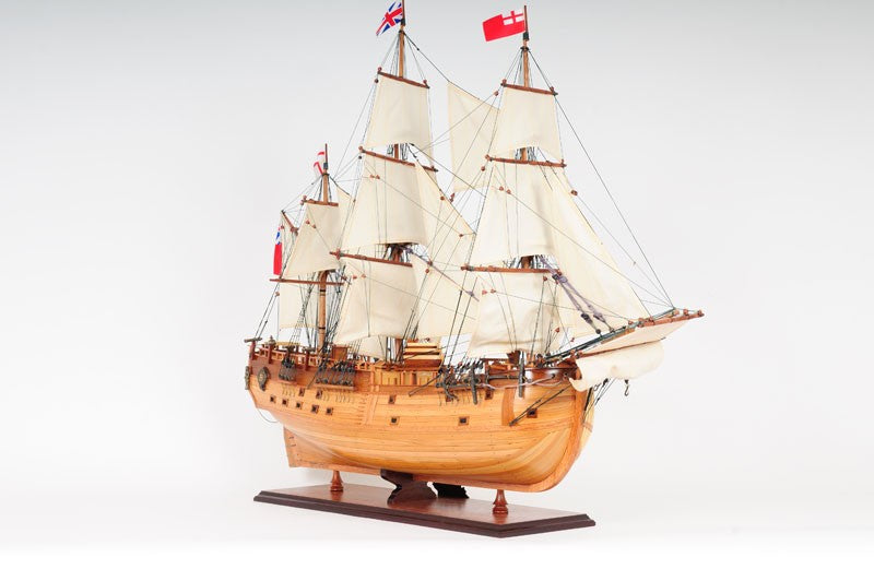 34" Wood Brown HMS Endeavour 1768 Open Hull Hand Painted Decorative Boat