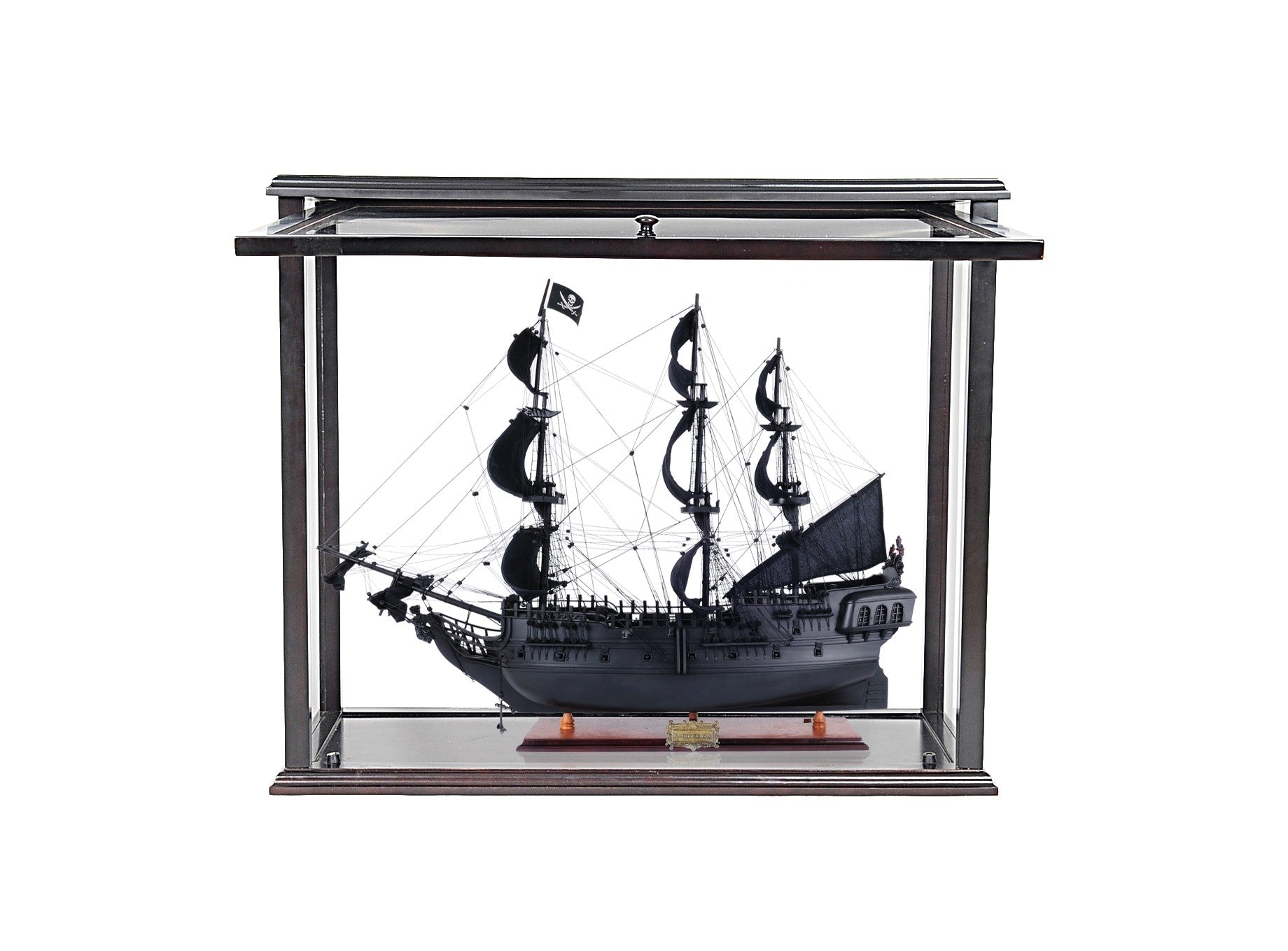 30" Black Black Pearl Pirate Medium Open Display Case Boat Hand Painted Decorative Boat