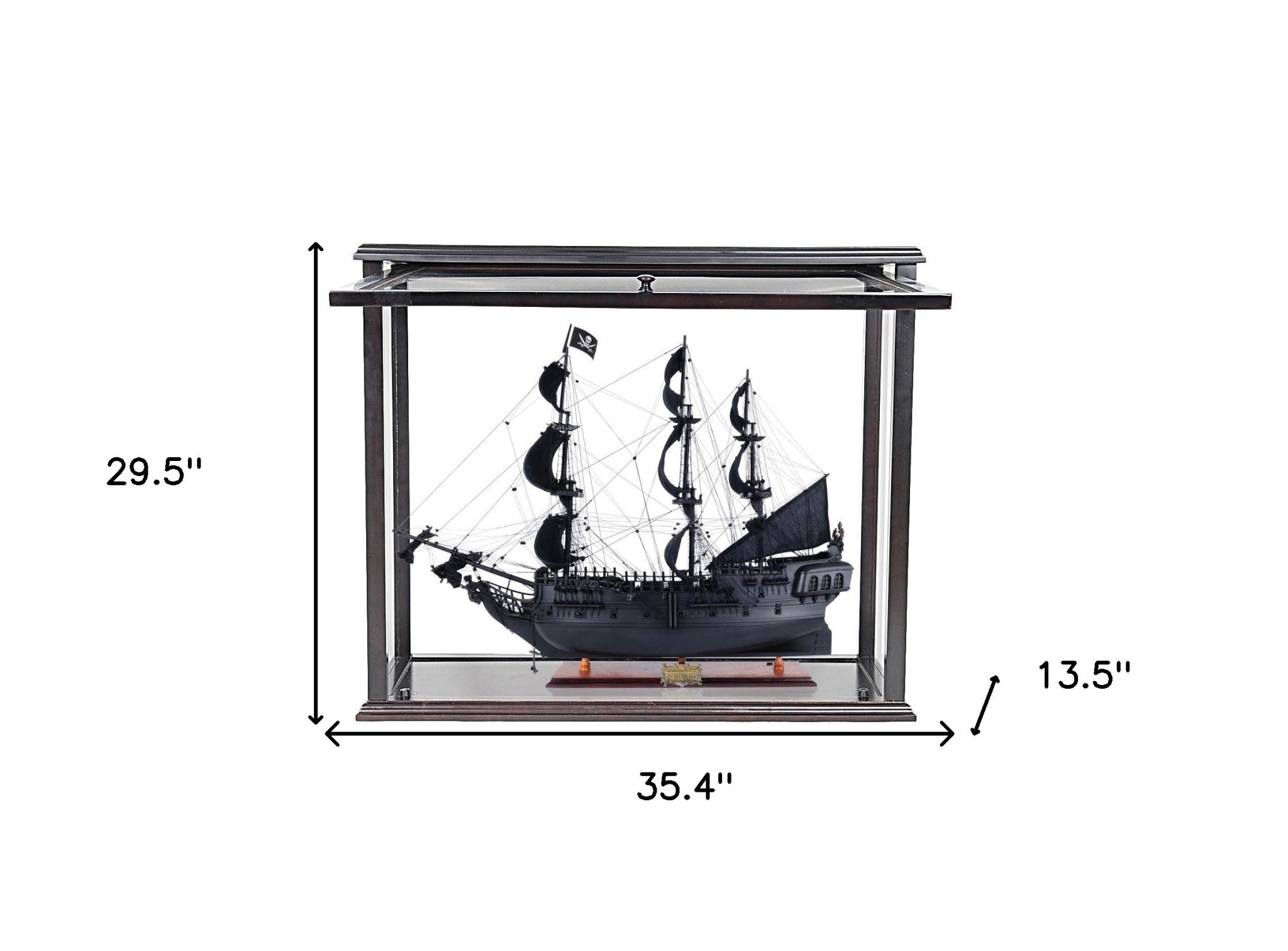 30" Black Black Pearl Pirate Medium Open Display Case Boat Hand Painted Decorative Boat