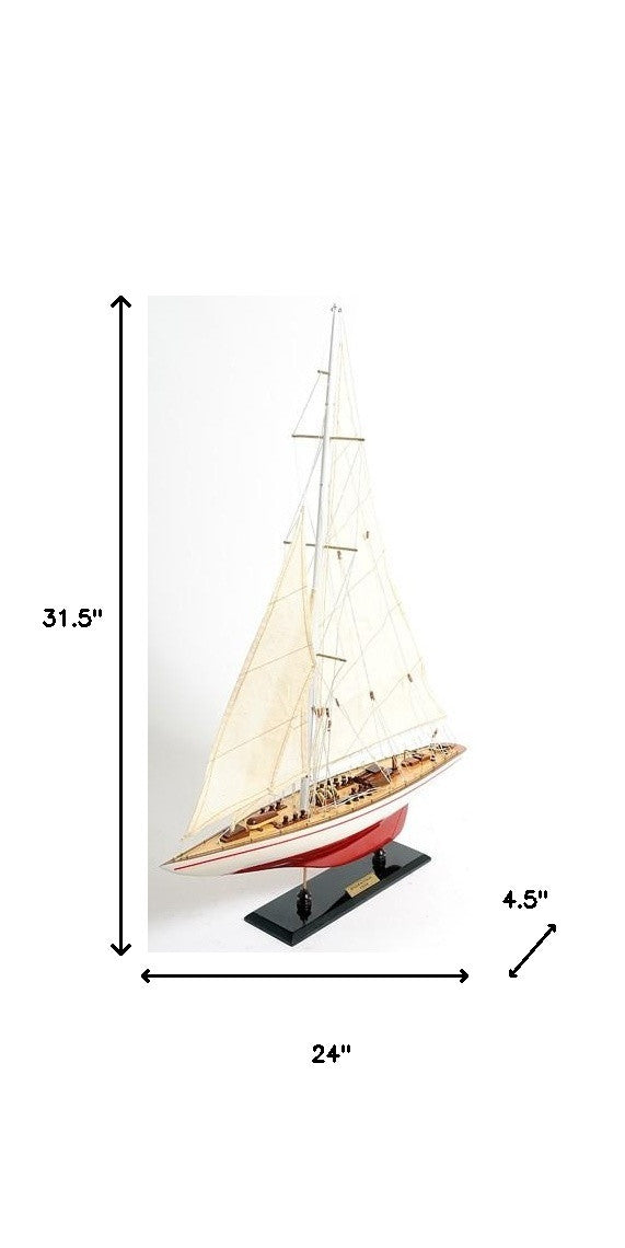 32" Red and White Endeavour Yacht Painted Boat Hand Painted Decorative Boat