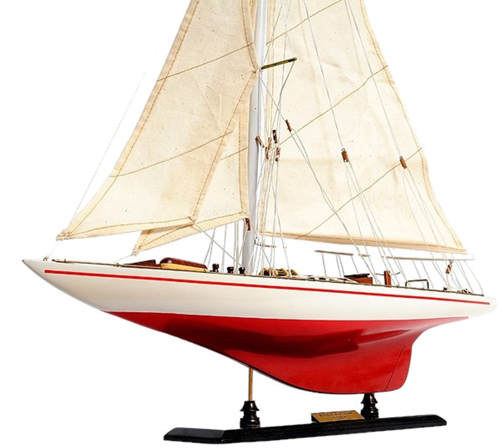 32" Red and White Solid Wood Hand Painted p-Oxybis(benzenesulfonyl hydrazide) Model Boat