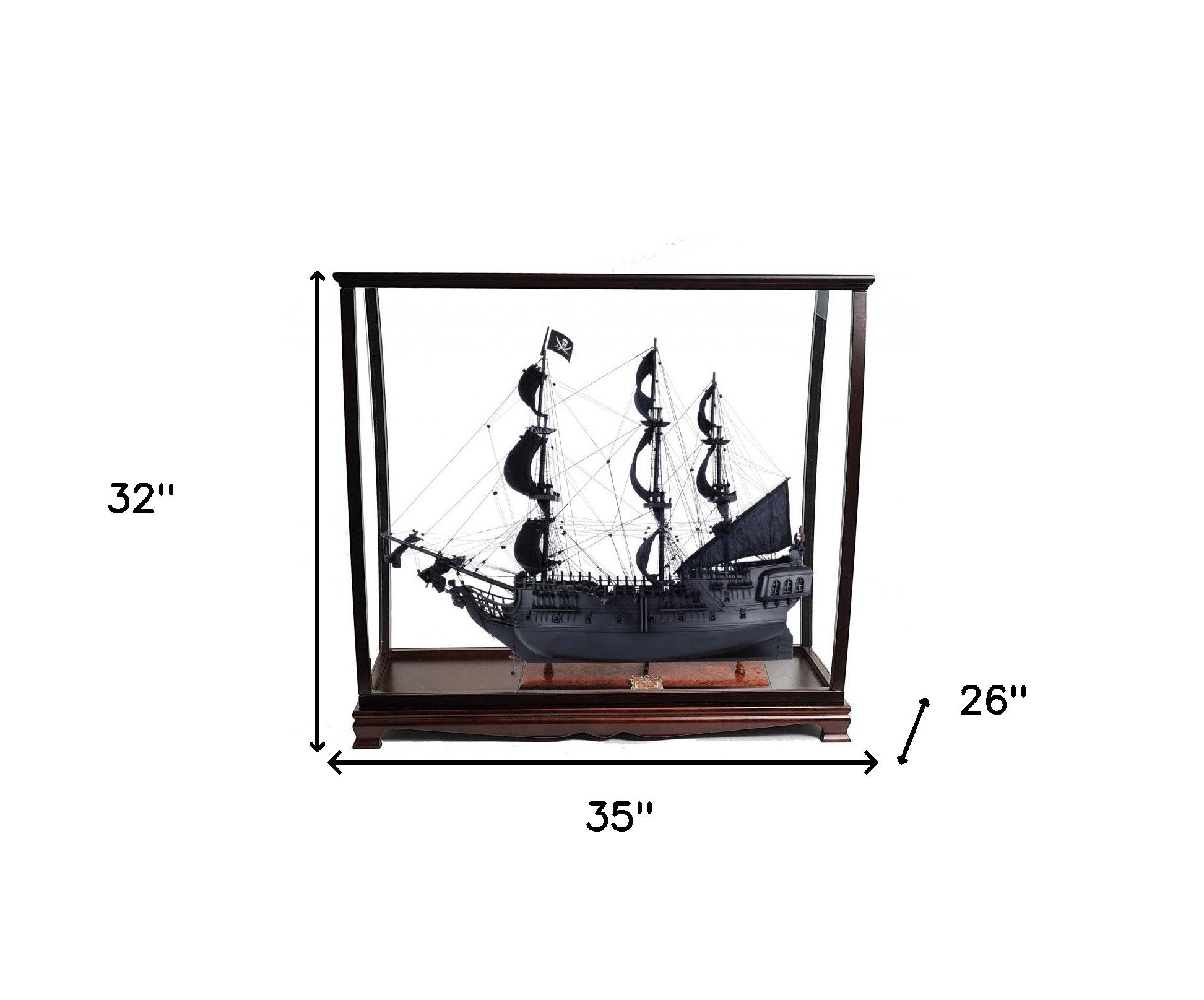 32" Black Black Pearl Pirate Medium Display Case Boat Hand Painted Decorative Boat