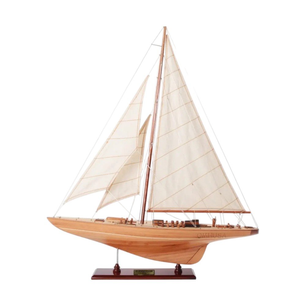 31" Wood Brown Endeavour Yacht Hand Painted Sculpture