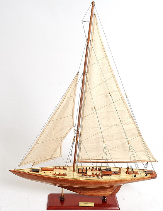 31" Wood Brown Endeavour Yacht Hand Painted Sculpture