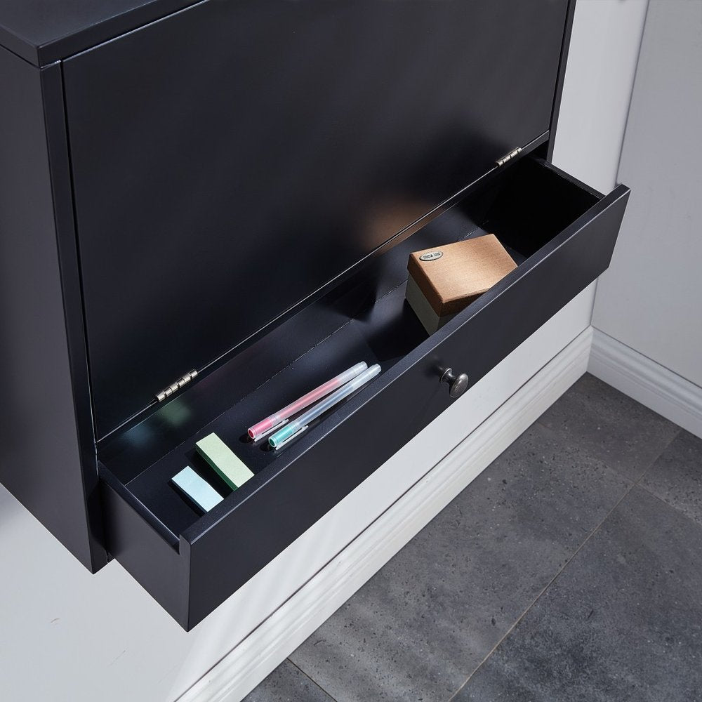 26" Black Wood Wall Mounted Folding Floating Desk