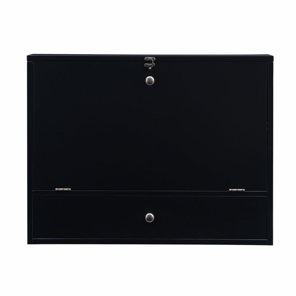 26" Black Wood Wall Mounted Folding Floating Desk