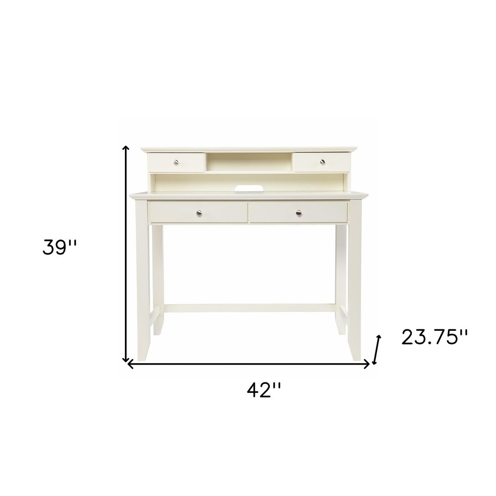 42" White Wood Trestle Secretary Desk With Four Drawers