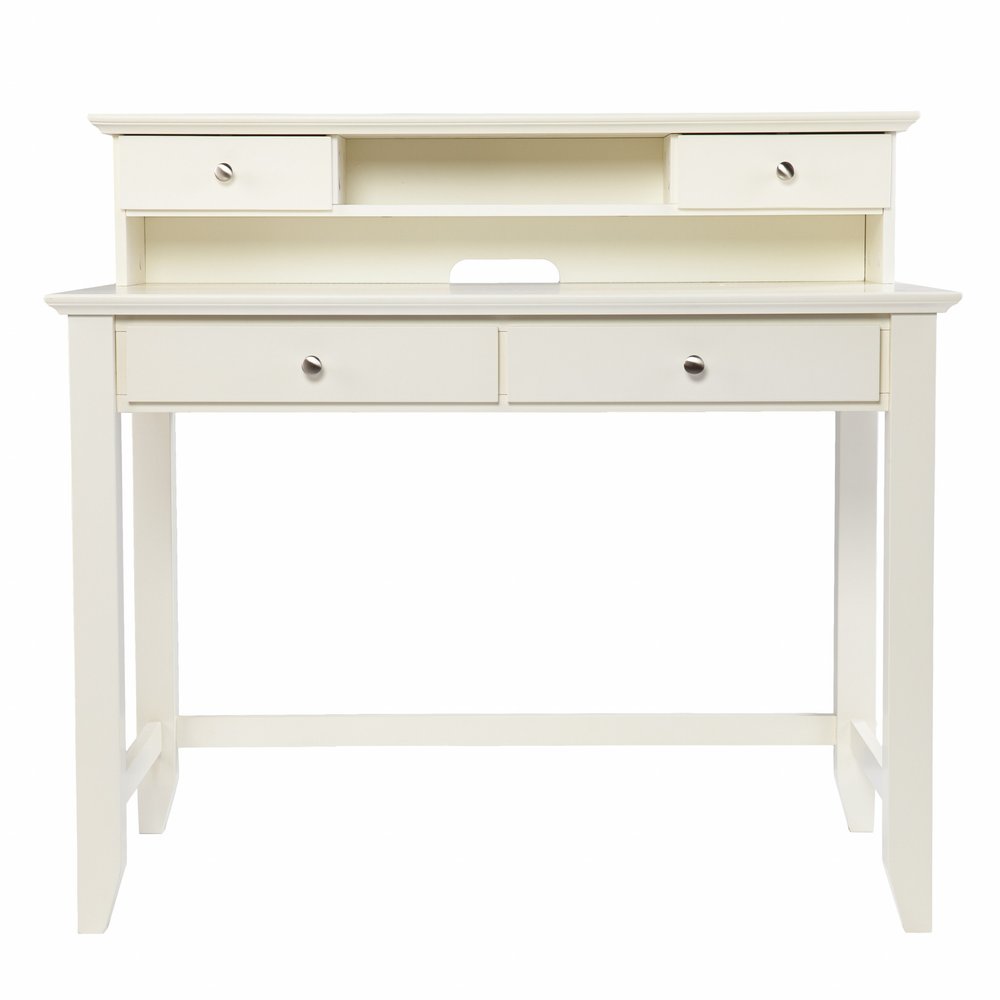 42" White Wood Trestle Secretary Desk With Four Drawers