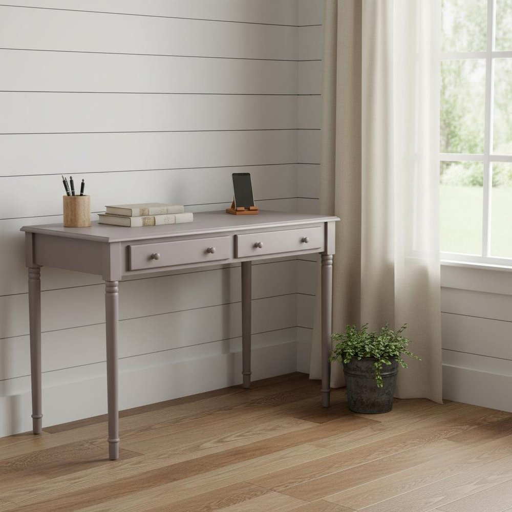 43" Gray Solid Wood Writing Desk With Two Drawers