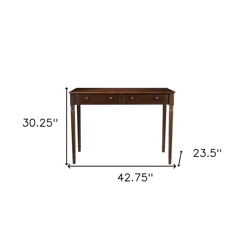 43" Brown Solid Wood Writing Desk With Two Drawers