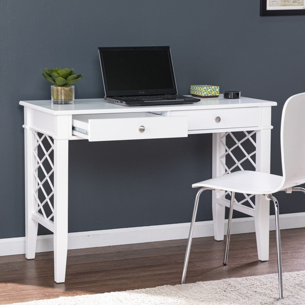 43" White Writing Desk With Two Drawers