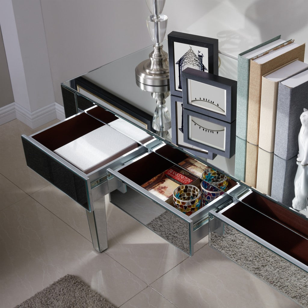 47" Silver Mirrored Writing Desk With Three Drawers