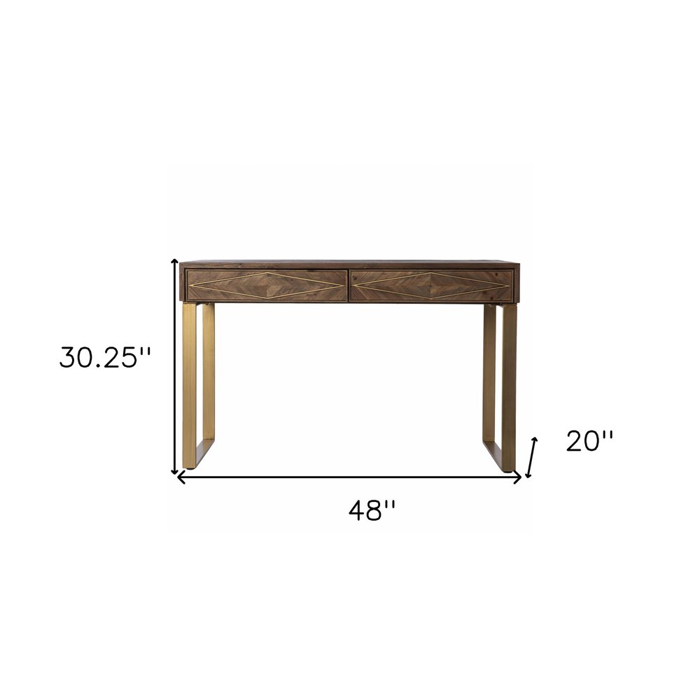 48" Brown and Gold Wood and Brass Sled