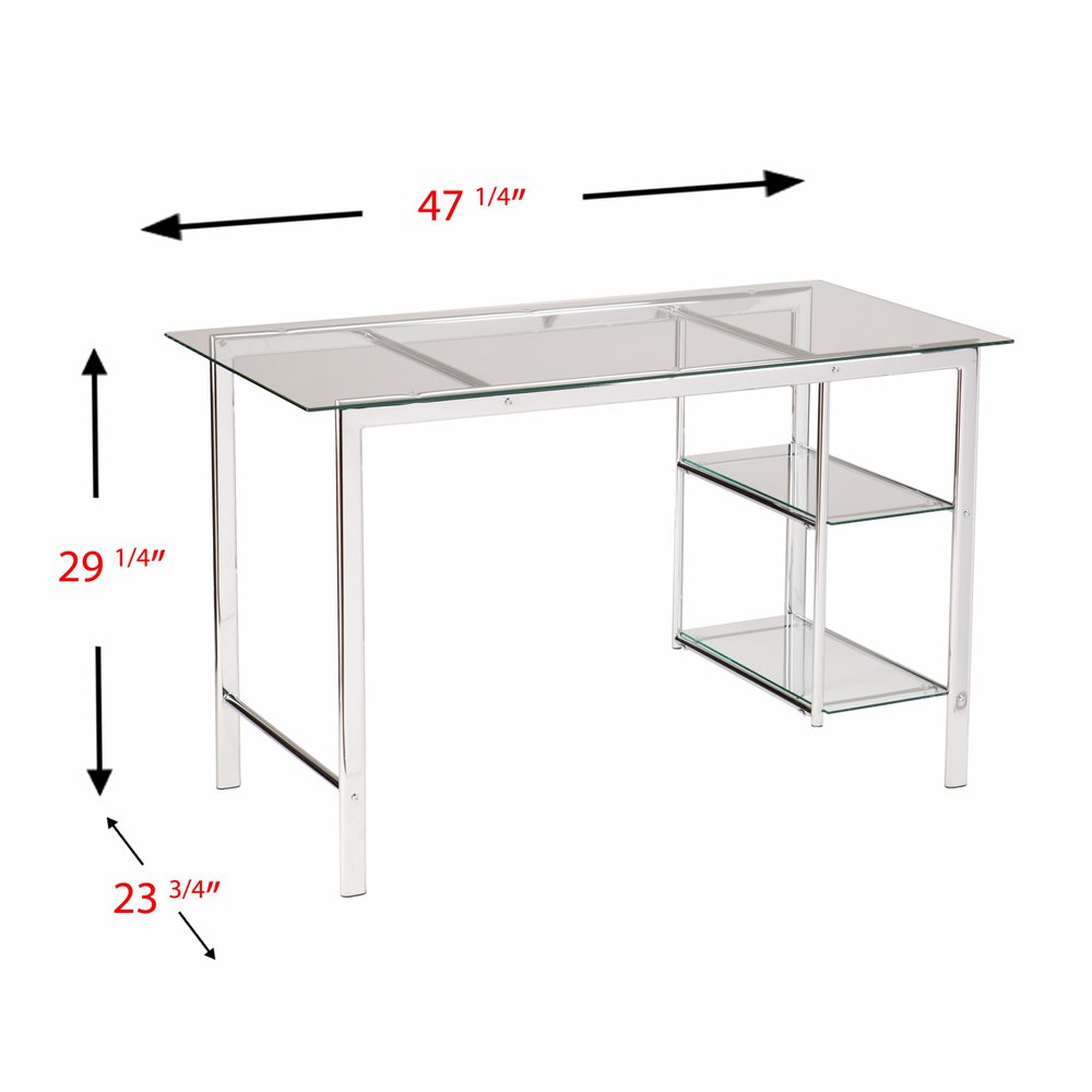 47" Clear and Silver Glass and Metal Writing Desk