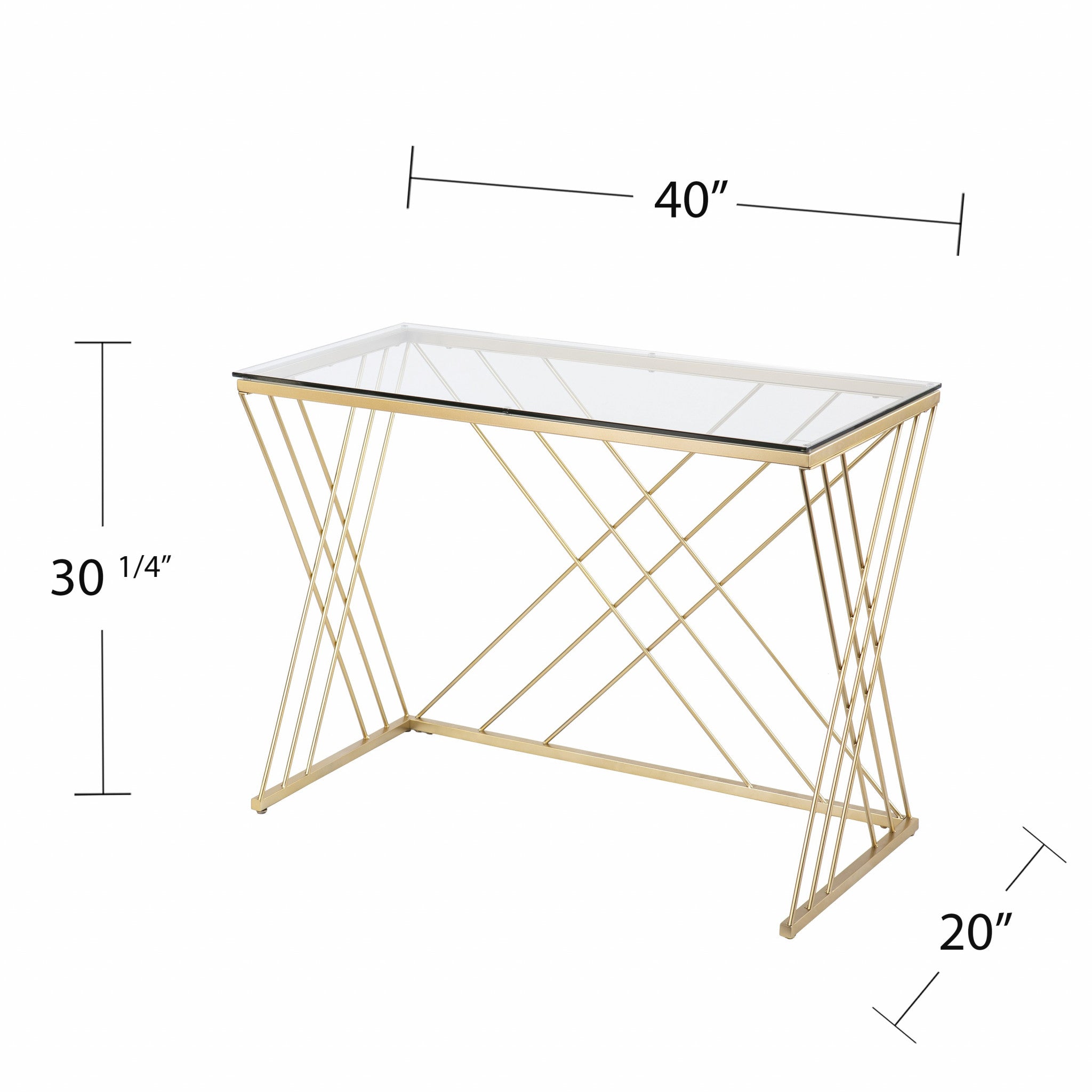 40" Clear and Gold Glass Writing Desk