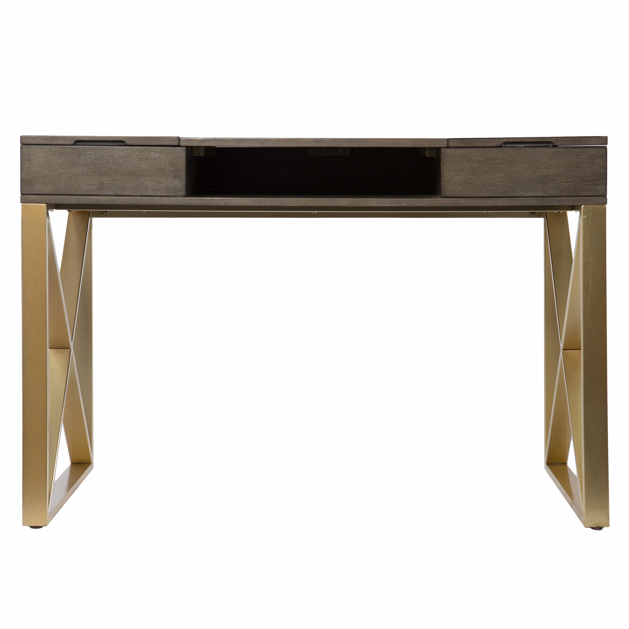 Modern Gray and Gold Writing Desk with Storage