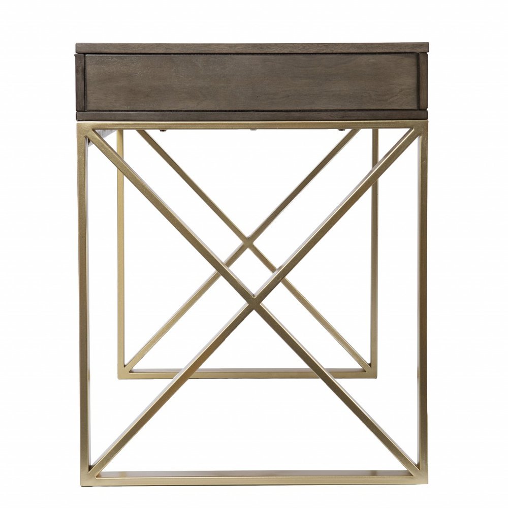 45" Gray and Gold Writing Desk With Two Drawers