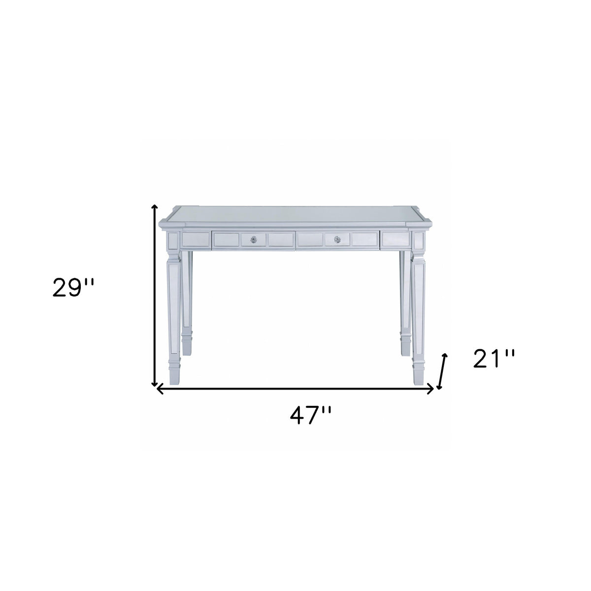 47" Silver Wood Mirrored With Two Drawers