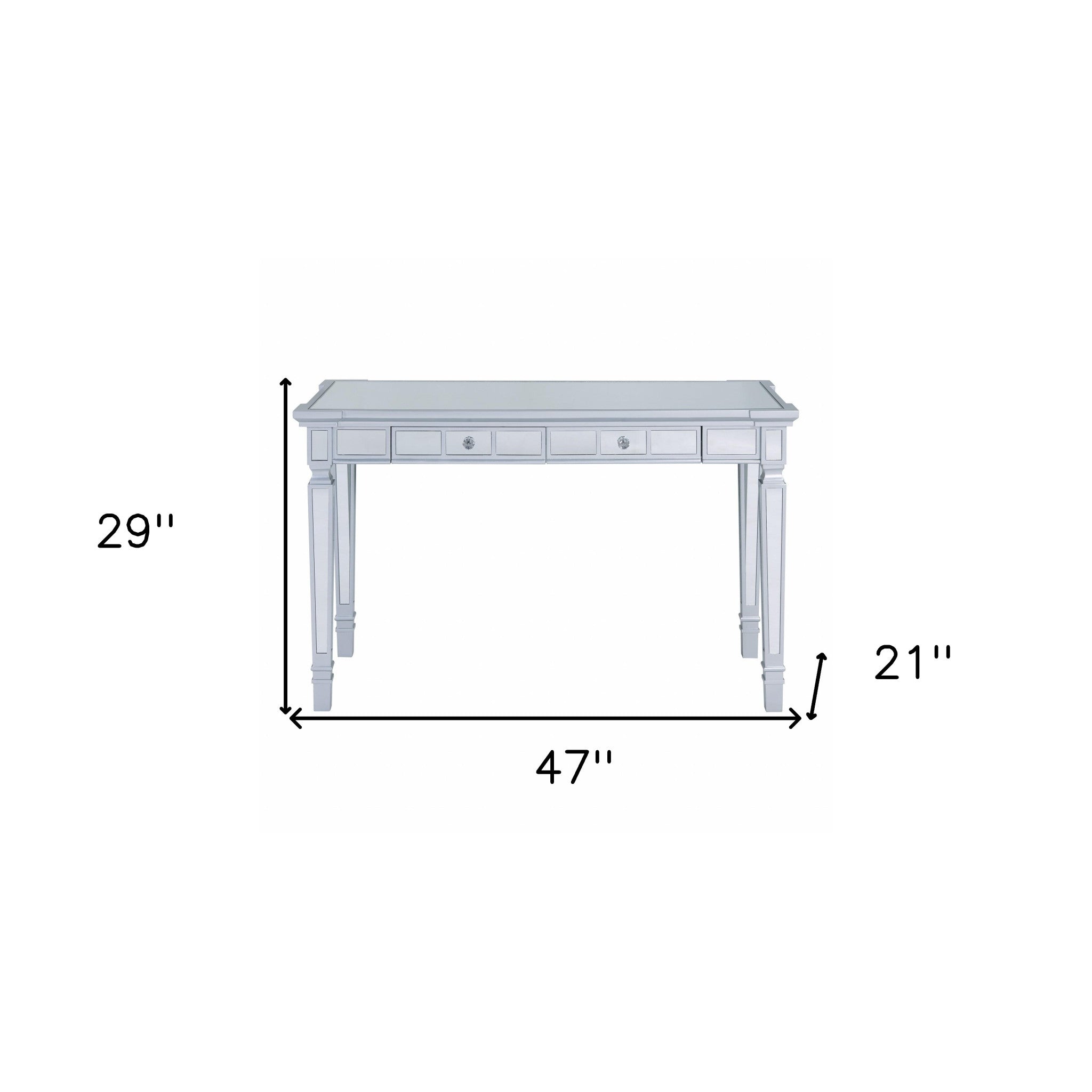 47" Silver Mirrored Writing Desk With Two Drawers