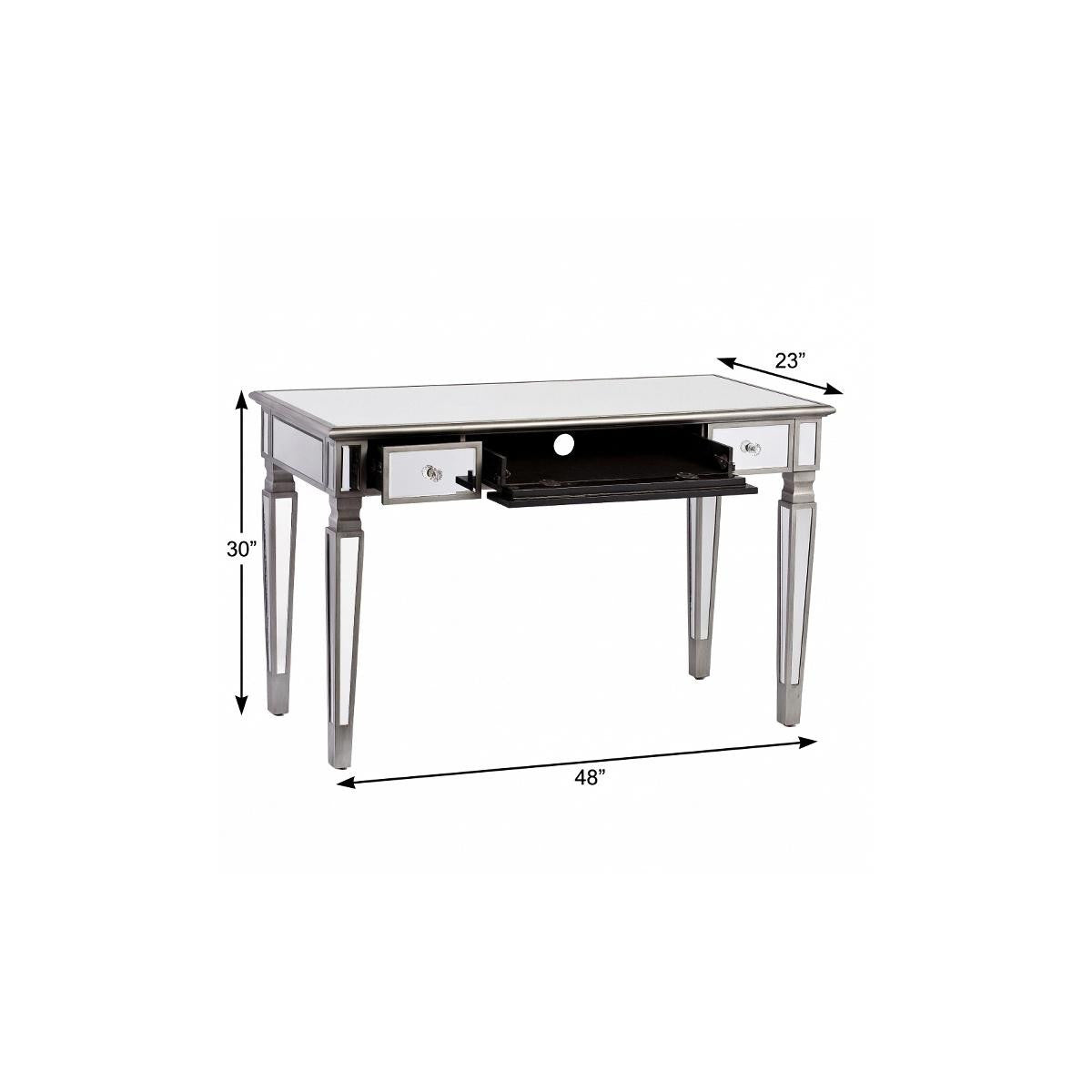 48" Silver Wood Mirrored With Three Drawers