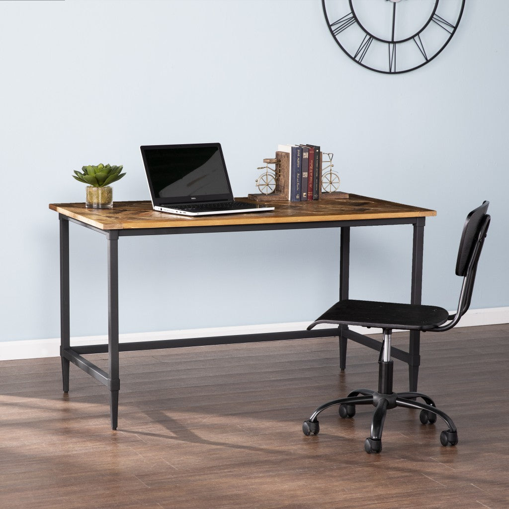 53" Natural and Black Wood Writing Desk