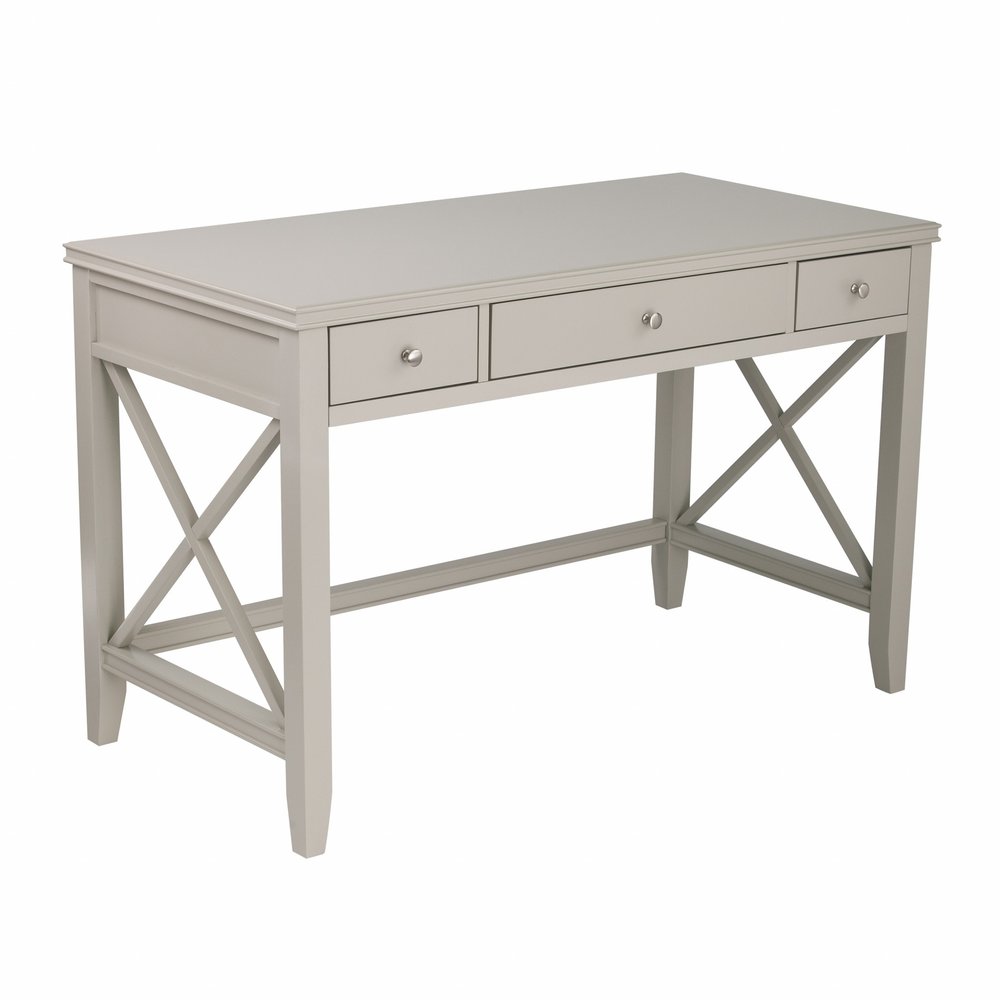 48" Gray Wood Trestle With Three Drawers