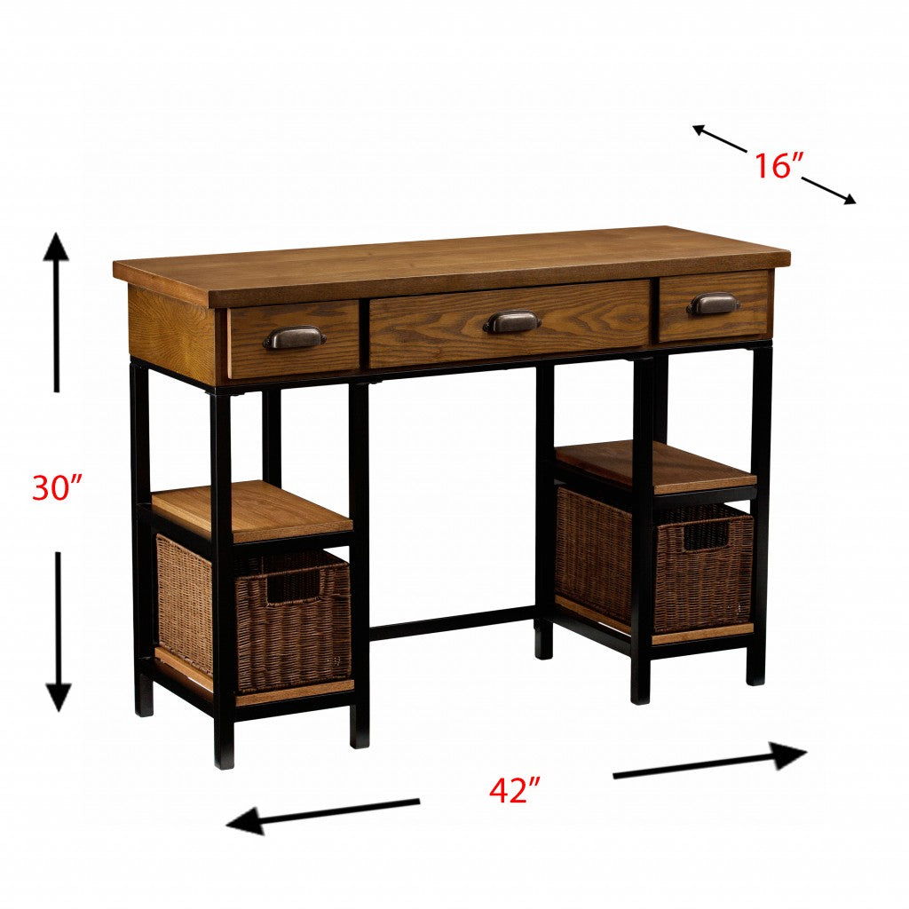 42" Gray And Black Writing Desk With Three Drawers