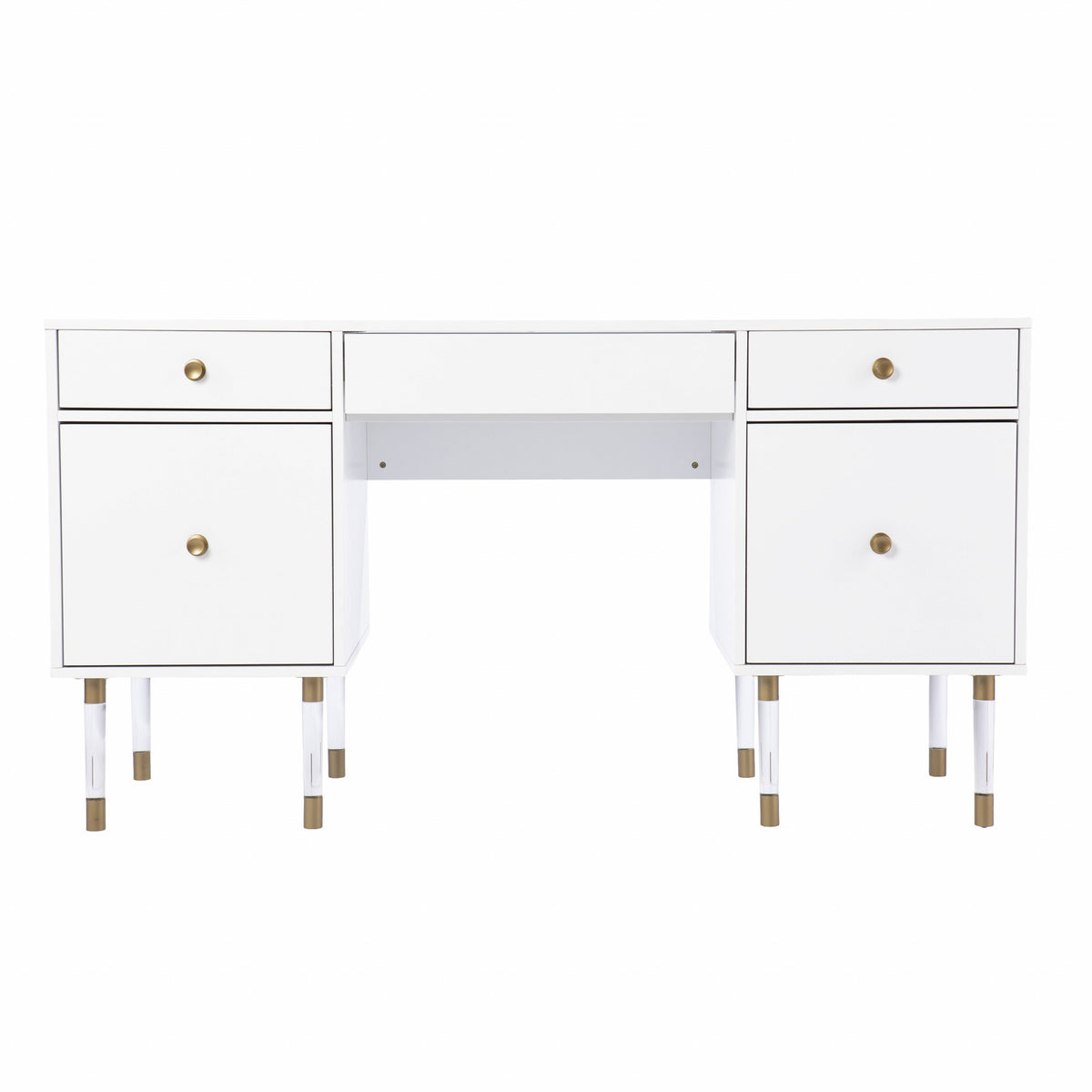 55" White Writing Desk With Four Drawers