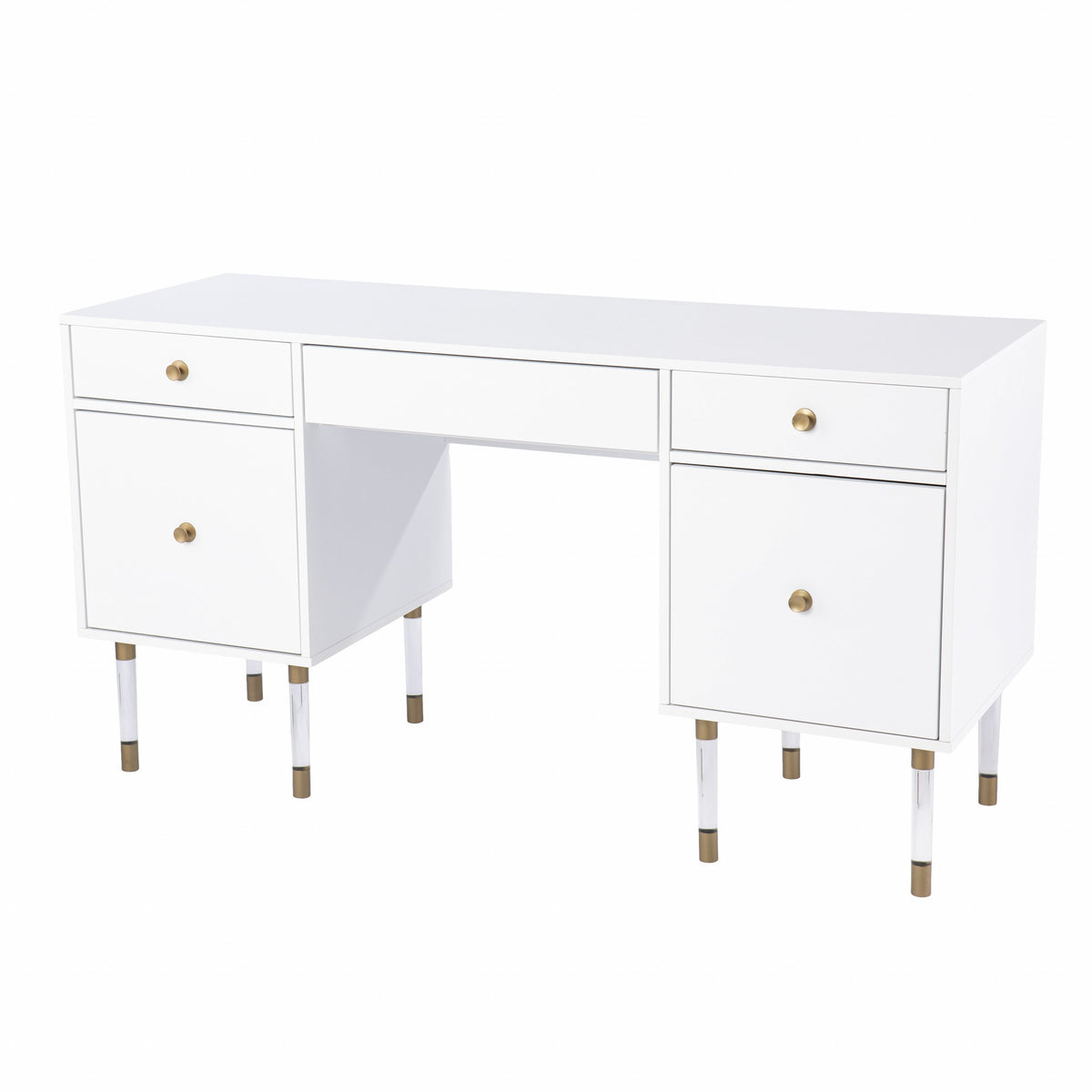 55" White Writing Desk With Four Drawers