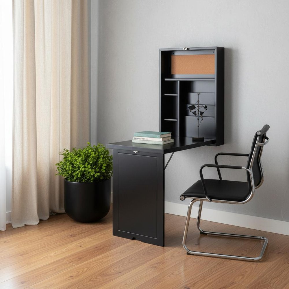 22" Black Secretary Desk