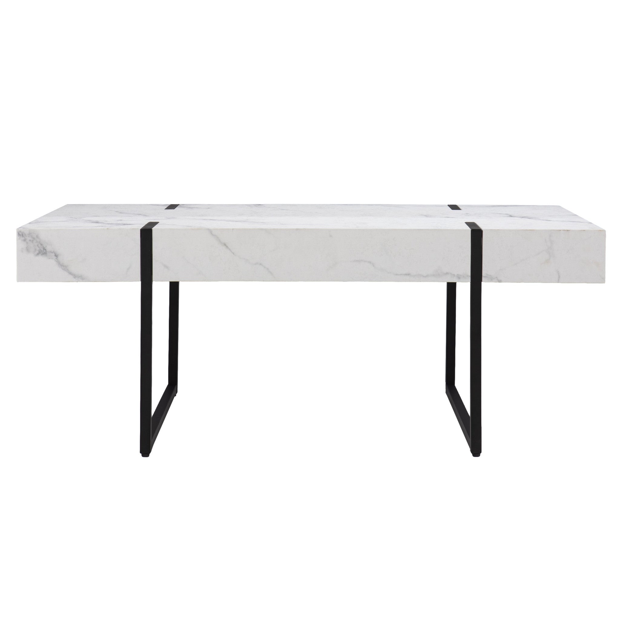 43" White And Black Faux Marble And Metal With Iron Coffee Table