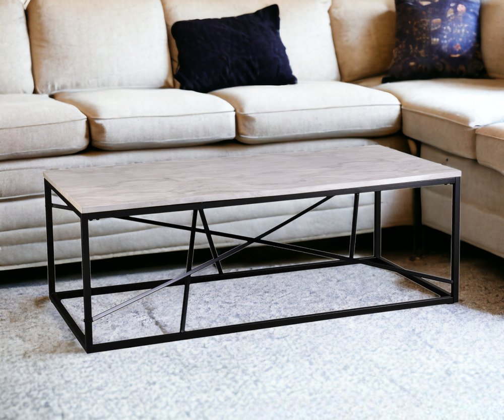 50" Black Faux Marble and Metal Abstract Coffee Table