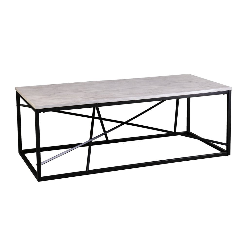 50" Black Faux Marble and Metal Abstract Coffee Table