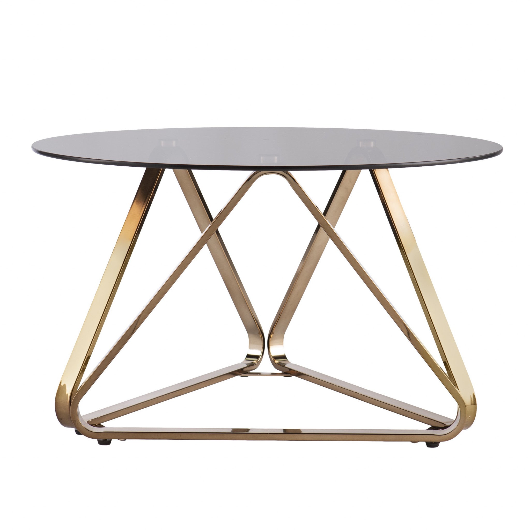 31" Smoky Black and Gold Glass and Metal Round Coffee Table