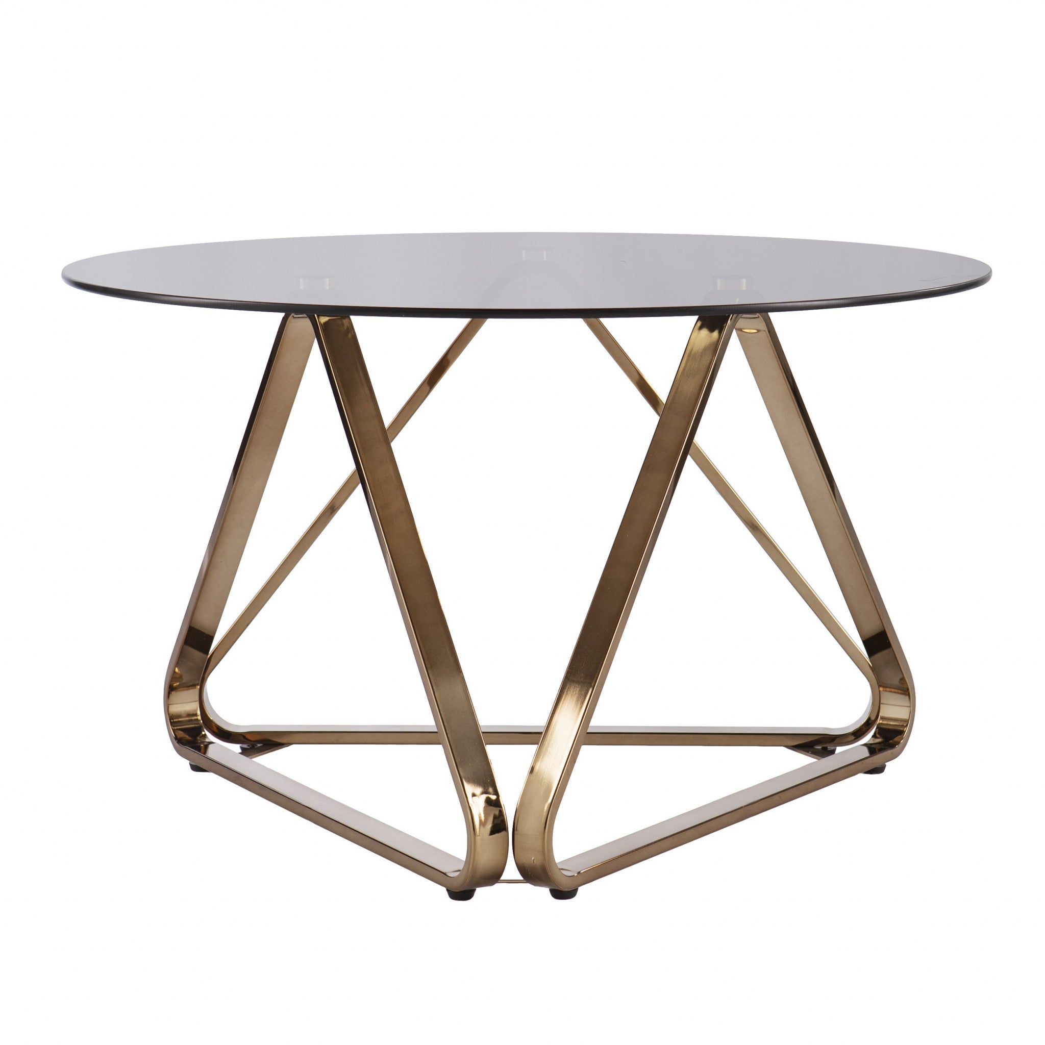 31" Champagne Glass And Metal Round Coffee Table