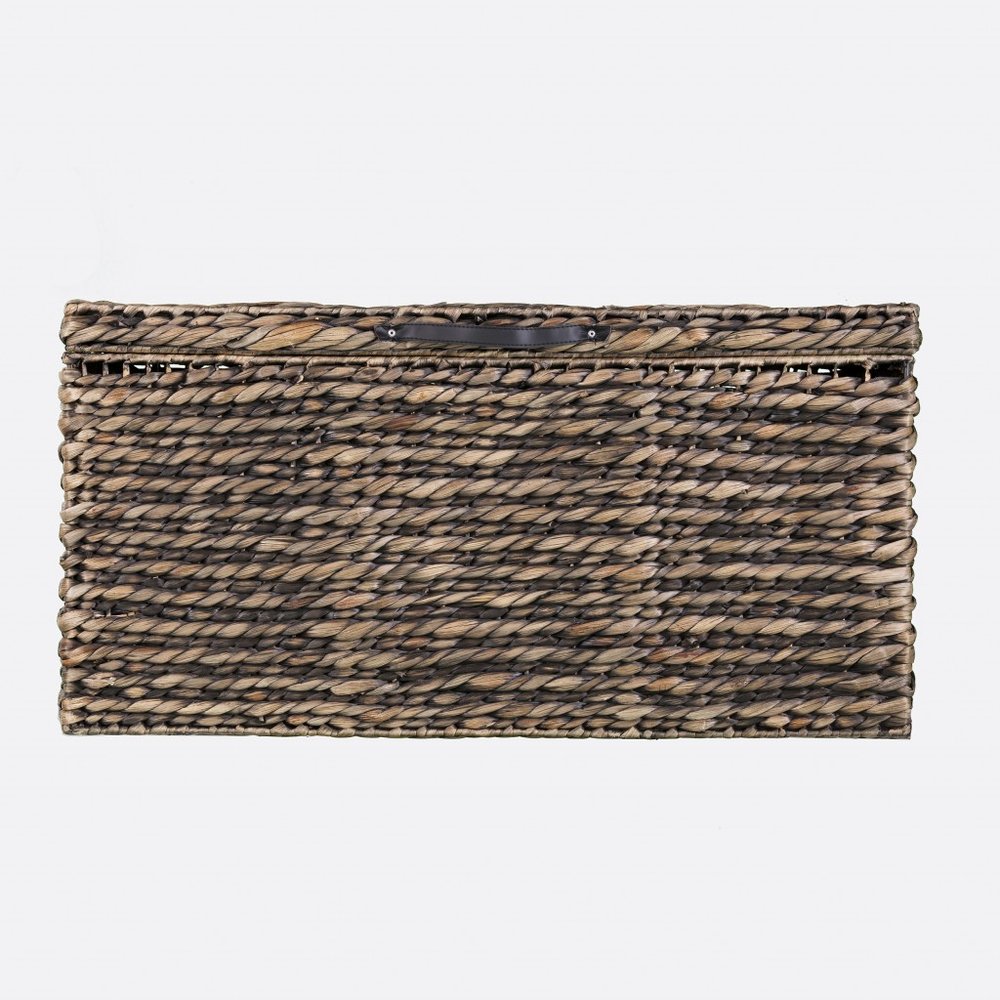 33" Brown Wicker and Iron Square Lift Top Solid Trunk Coffee Table